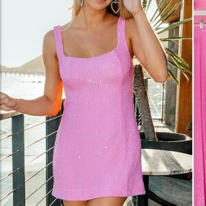 BARBIE & Show Me Your MUMU Pink Sequin Mini Dress